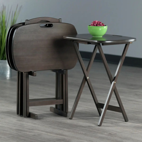 5-Piece Wooden Snack Table Set - 25.75" - Oyster Gray - IMAGE 1