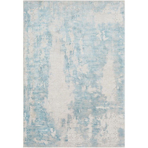 9.25' x 12.25' Distressed Finish Blue and Gray Rectangular Area Throw Rug - IMAGE 1