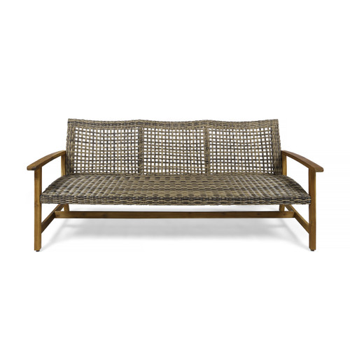 75.5" Walnut Brown and Gray Contemporary Outdoor Patio Sofa - IMAGE 1