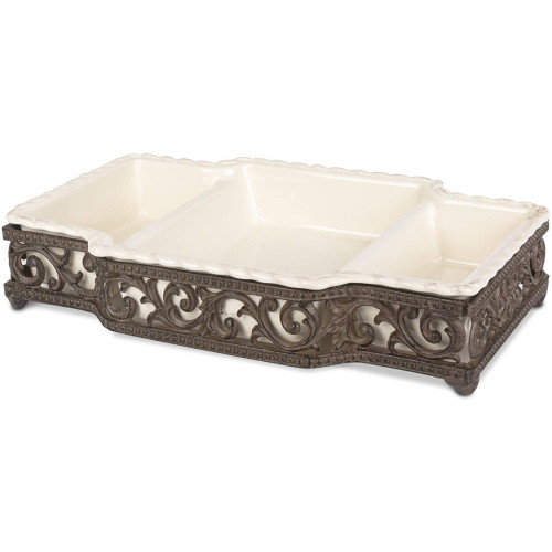 15" Cream White and Brown 3-Part Acanthus Leaf Base Serving Tray - IMAGE 1