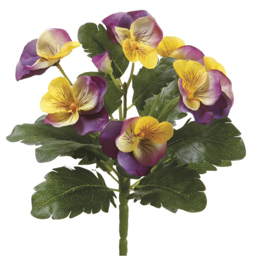 Two-Tone Pansy Artificial Silk Floral Craft Pick - 8" - Lavender and Yellow - IMAGE 1