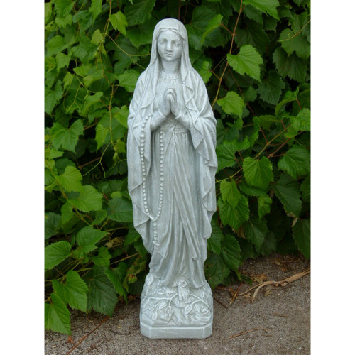 Our Lady of Lourdes Outdoor Garden Statue - 25" - Antique Stone Finish - IMAGE 1