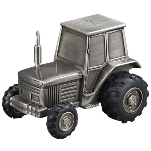 3.75" Silver Stainless Steel Tractor Design Coin Bank - IMAGE 1
