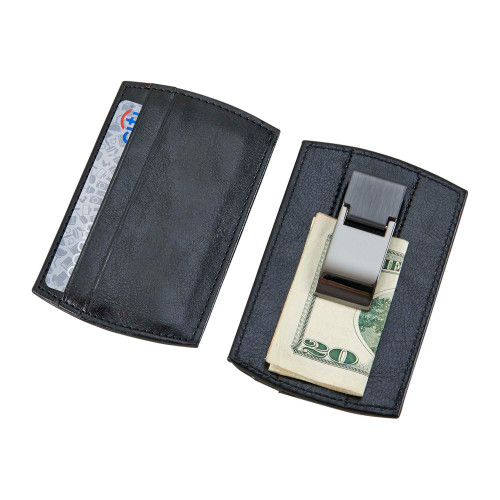 4.25" x 2.75" Black Card Holder And Gun Metal Money Clip Combination Leatherette Wallet - IMAGE 1
