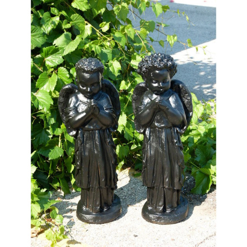 Curly Hair Angel Girl Outdoor Garden Statue - 25" - Limestone Finish - IMAGE 1