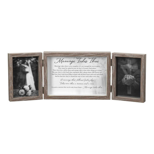 19" Brown and White Marriage Takes Three Tabletop Photo Frame - IMAGE 1