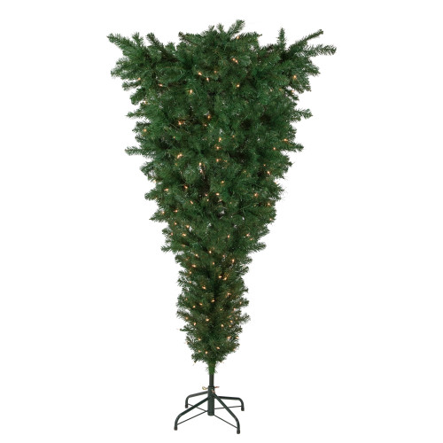 7.5' Pre-Lit Green Upside Down Spruce Artificial Christmas Tree, Clear Lights - IMAGE 1