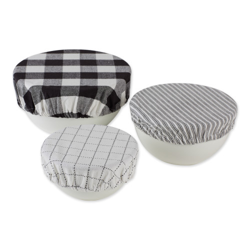 Farmhouse Reusable Round Woven Dish Covers - 10.25" - White and Black- Set of 3 - IMAGE 1