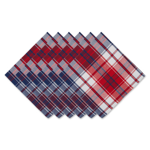 Set of 6 20" x 20" Red, Blue, and White Americana Plaid Modern Style Napkins - IMAGE 1