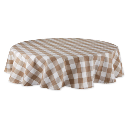 Buffalo Check Round Cotton Tablecloth - 70" - Stone Brown and White - IMAGE 1