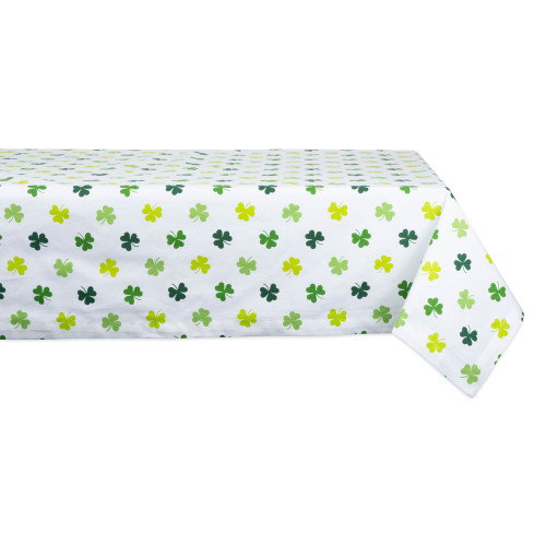 Shamrocks St. Patrick's Day Tablecloth - 84" - White and Green - IMAGE 1