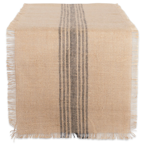 Textured Striped Fringed Table Runner - 108" - Beige and  Gray - IMAGE 1