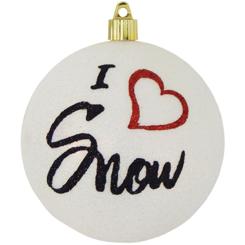 4ct White and Black I Love Snow Shatterproof Glitter Christmas Ball Ornaments 4.75" (120mm) - IMAGE 1