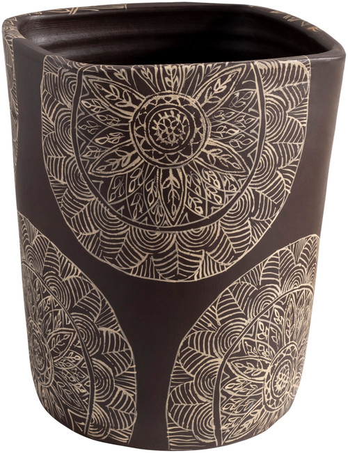 12" Black and Beige Mandala Art Indoor Flower Planter - IMAGE 1