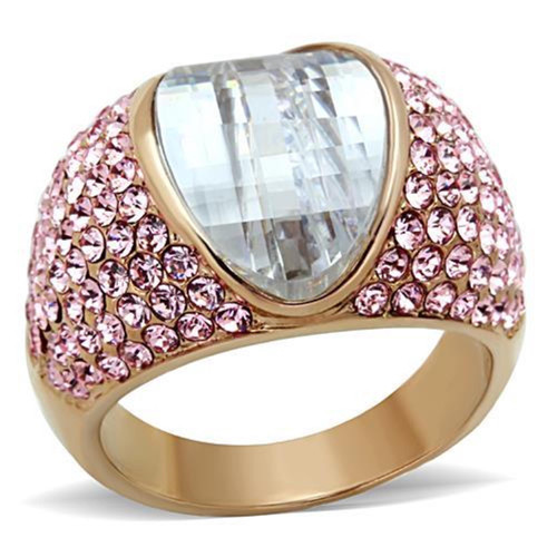 Women's Stainless Steel Rose Gold Plating Engagement Ring with 14 mm AAA Grade CZ in Clear - Size 7 - IMAGE 1