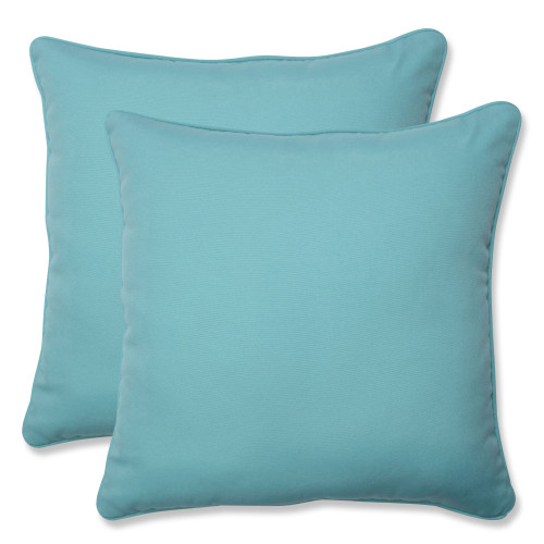Set of 2 Blue Solid Outdoor Patio Corded Square Throw Pillows 16.5" - IMAGE 1
