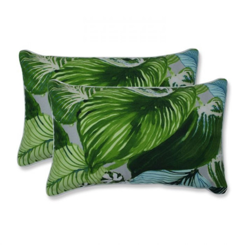 Set of 2 Green and White Outdoor Patio Rectangular Throw Pillows 18.5" - IMAGE 1