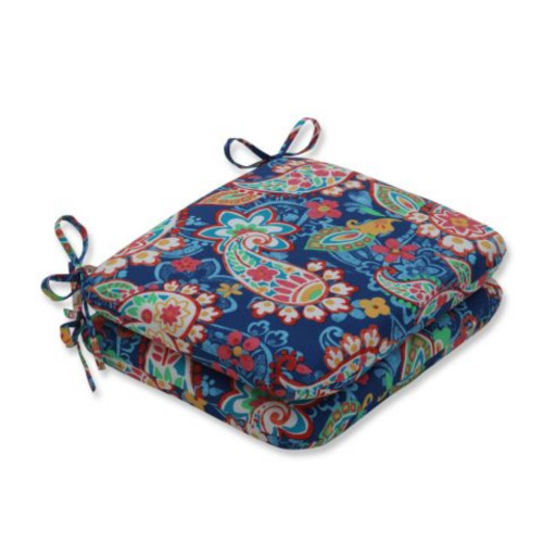 Set of 2 Blue Paisley Patio Rounded Corners Seat Cushions 18.5" - IMAGE 1
