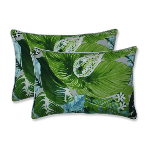 Tropical Palm Fronds Oversized Outdoor Lumbar Throw Pillows - 24.5" - Set of 2 - IMAGE 1