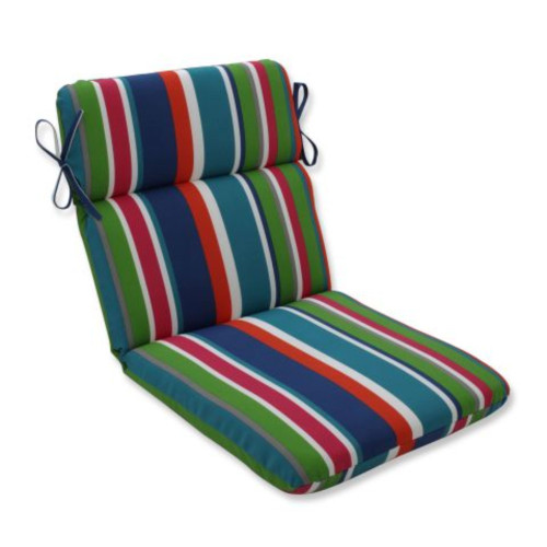 40.5" Blue and Green Striped Patio Rounded Corner Chair Cushion - IMAGE 1