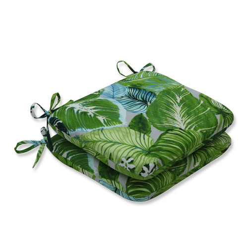 Palm Fronds Tropical Outdoor Seat Cushions - 18.5" - Green and Blue - Set of 2 - IMAGE 1
