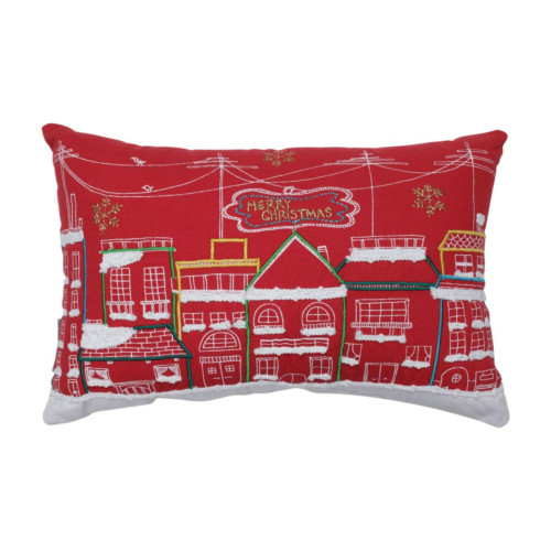 Skyline Merry Christmas Rectangular Throw Pillow - 18.5" - Red and White - IMAGE 1