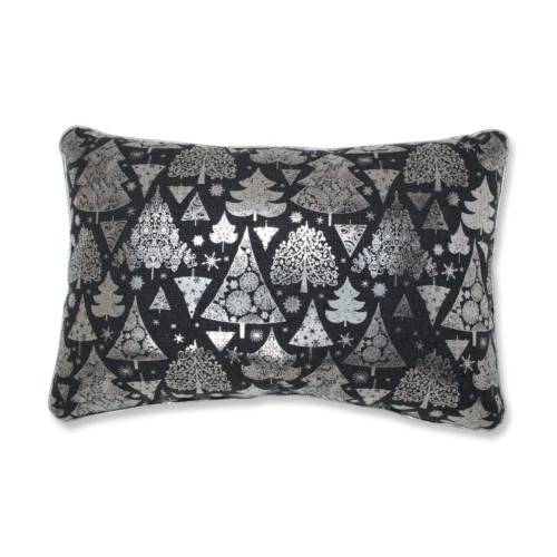 Trees Christmas Rectangular Throw Pillow - 18.5" - Silver and Black - IMAGE 1
