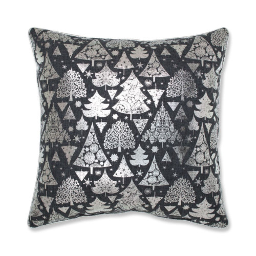 Trees Christmas Square Throw Pillow - 16.5" - Silver and Black - IMAGE 1