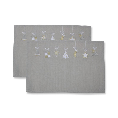 Set of 2 Gray and White Embroidered Christmas Ornaments Rectangular Placemats 18.5" - IMAGE 1