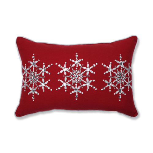 Embroidered Snowflakes Rectangular Throw Pillow - 18.5" - Red and White - IMAGE 1