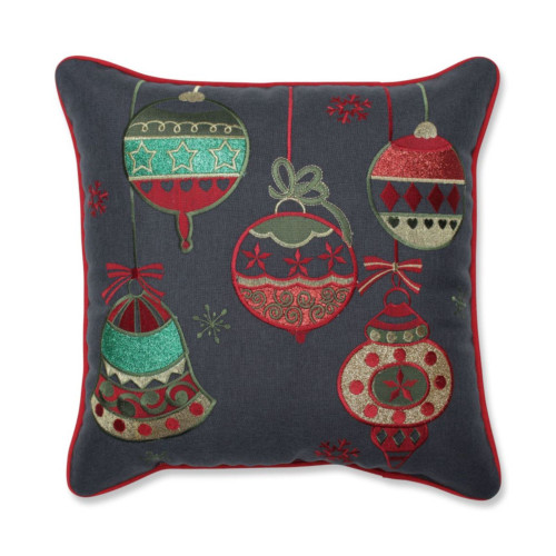 16.5" Charcoal Gray and Red Sparkling Christmas Ornaments Square Throw Pillow - IMAGE 1