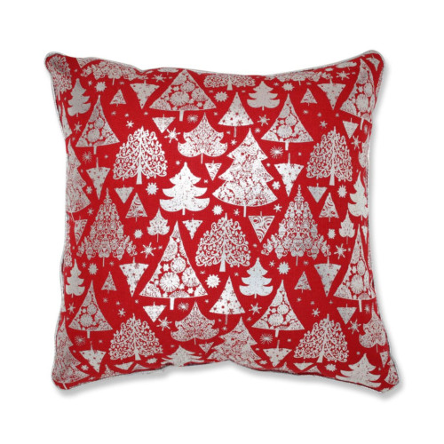 Trees Christmas Square Throw Pillow - 16.5" - Silver and Red - IMAGE 1