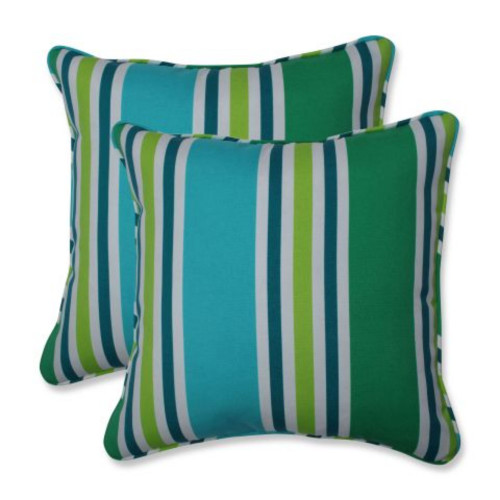 Set of 2 Striped Outdoor Patio Square Throw Pillows - 16.5" - Blue and Green - IMAGE 1