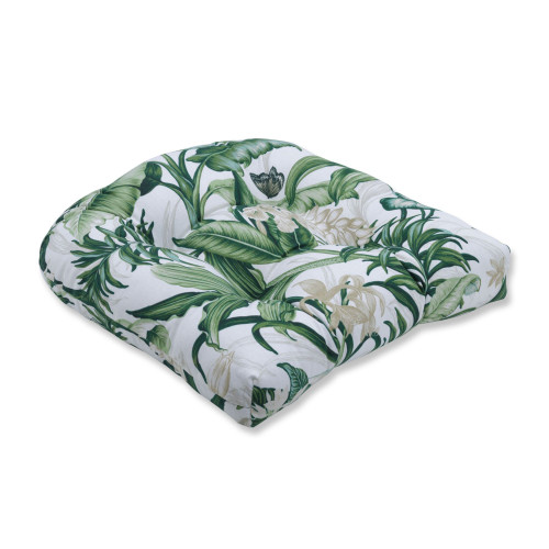 Floral Wicker Seat Cushion - 19" - Green and White - IMAGE 1