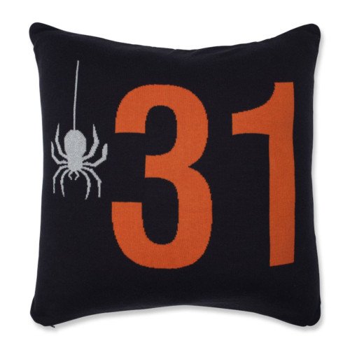 18" Black and Orange Spider 31 Halloween Square Throw Pillow - IMAGE 1