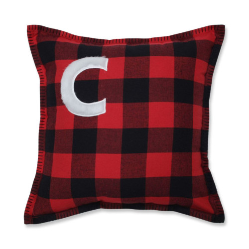 16.5" Red and Black Buffalo Plaid C Square Throw Pillow - IMAGE 1