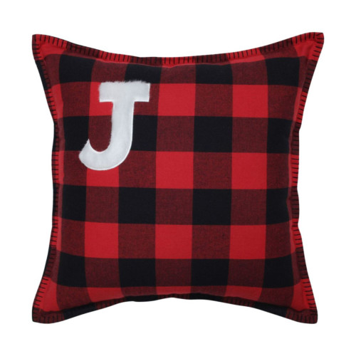 Buffalo Plaid J Square Throw Pillow - 16.5" - Red and Black - IMAGE 1