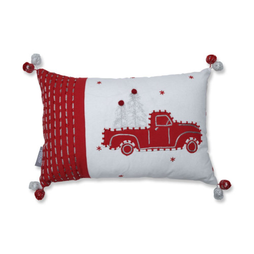 Vintage Truck Christmas Rectangular Throw Pillow - 18.5" - Red and White - IMAGE 1