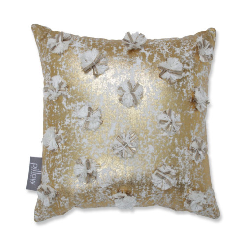 Contemporary Glamour Poms Square Throw Pillow - 11.5" - Gold and White - IMAGE 1