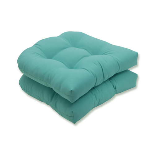 Fade-Resistant Outdoor Patio Tufted Wicker Seat Cushion - 19" - Aqua - Set of 2 - IMAGE 1