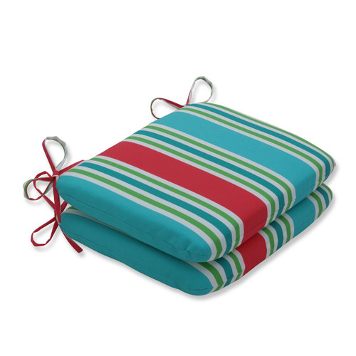Striped Reversible Patio Seat Cushions - 18.5" - Turquoise and Coral - Set of 2 - IMAGE 1