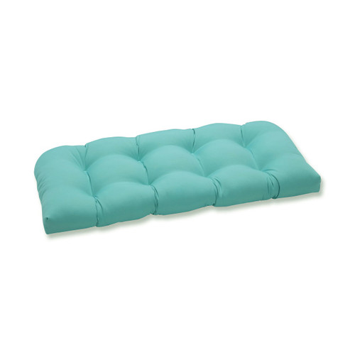 Water-Resistant Outdoor Patio Tufted Wicker Loveseat Cushion - 44" - Aqua - IMAGE 1