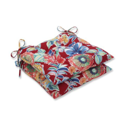 Set of 2 Red and Blue Floral Patio Tufted Wrought Iron Seat Cushions 19" - IMAGE 1