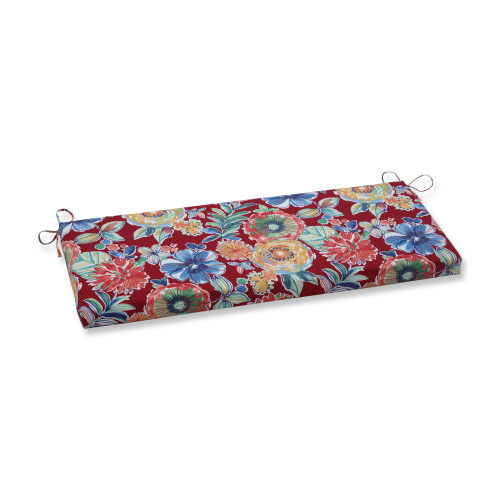 45" Red and Blue Floral UV Resistant Patio Bench Cushion - IMAGE 1