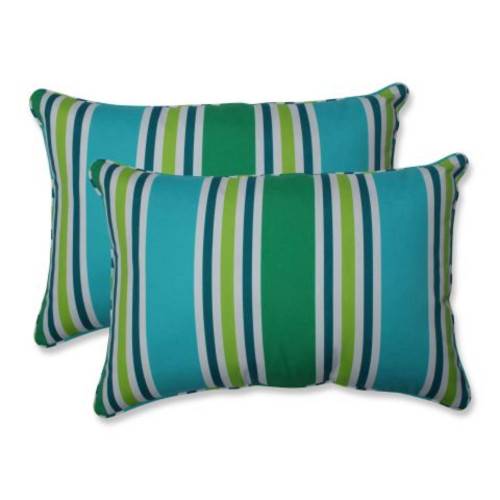 Set of 2 Striped Outdoor Patio Rectangular Throw Pillows - 24.5" - Blue and Green - IMAGE 1
