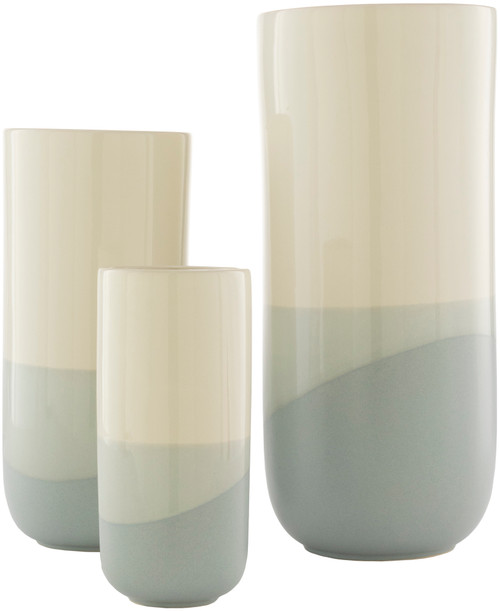 Set of 3 Gray and Cream White Decorative Vases 14" - IMAGE 1