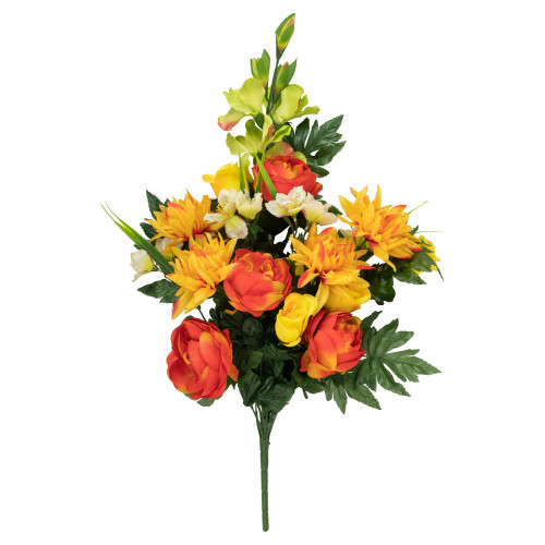 Dahlia, Peony and Rose Artificial Floral Bouquet - 27" - Yellow and Orange - IMAGE 1