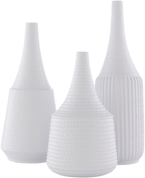 Set of 3 White Decorative Textured Vases 18" - IMAGE 1