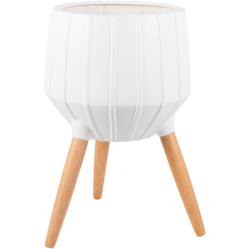 22" White and Brown Bowl Planter with Legs - IMAGE 1
