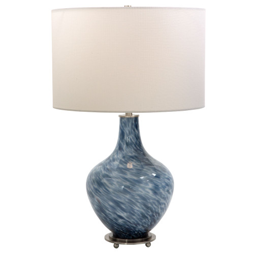 Swirled Glass Base Table Lamp with White Drum Shade - 25" - Blue and White - IMAGE 1